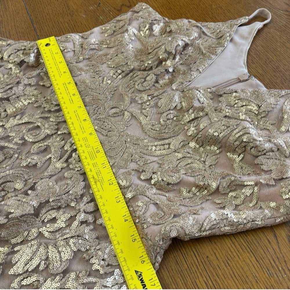 Dress the Population Blair Sequin gold  nude lace midi dress L - Picture 11 of 14